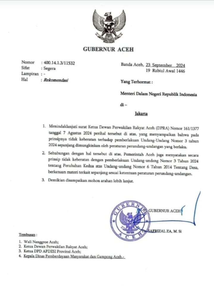 Surat rekomendasi pemerintah Aceh