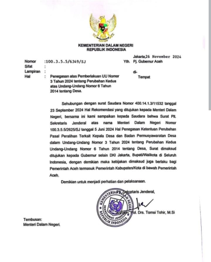 Surat balasan Mendagri